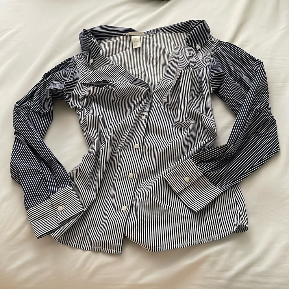 H&M blue and white strip dress shirt size 6